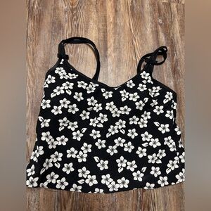 Black and white vintage 90s floral print tank top with built in bra
